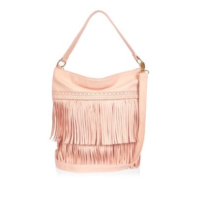 Girls pink fringed slouchy handbag